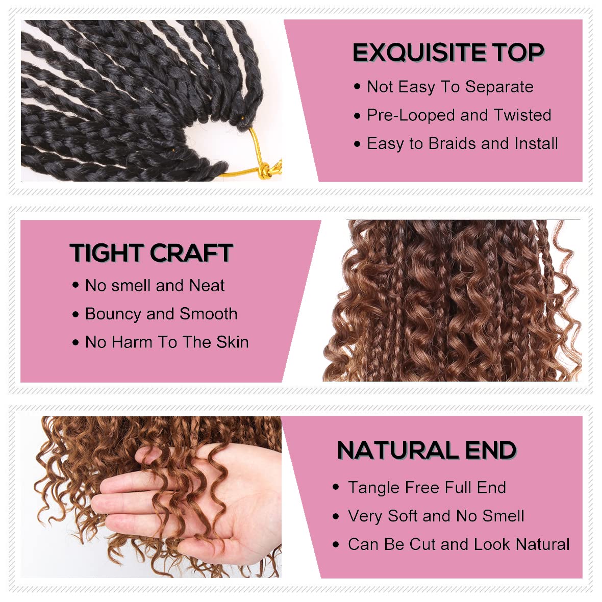 COOKOO 8 Packs 14 Inch Goddess Box Braids Crochet Hair With Curly Ends for Women Synthetic Bohomian Hippie Box Braids Crochet Hair Pre-looped Braiding Hair Extension 1B3330#