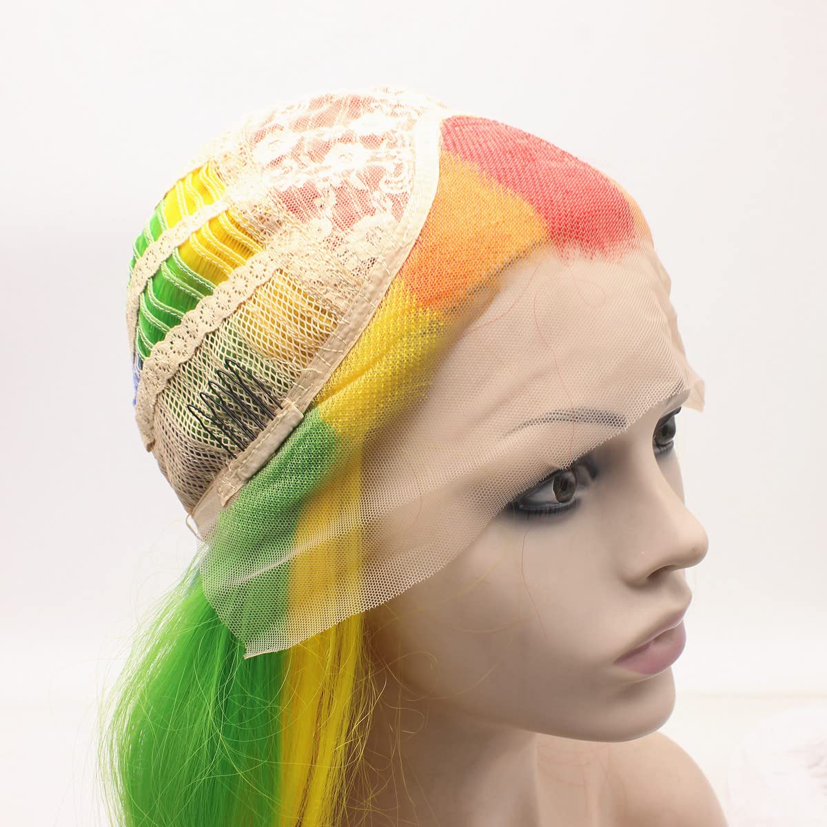 Mxangel Long Colorful Rainbow Ombre Heat Friendly Fiber Lace front Cosplay Party Wig