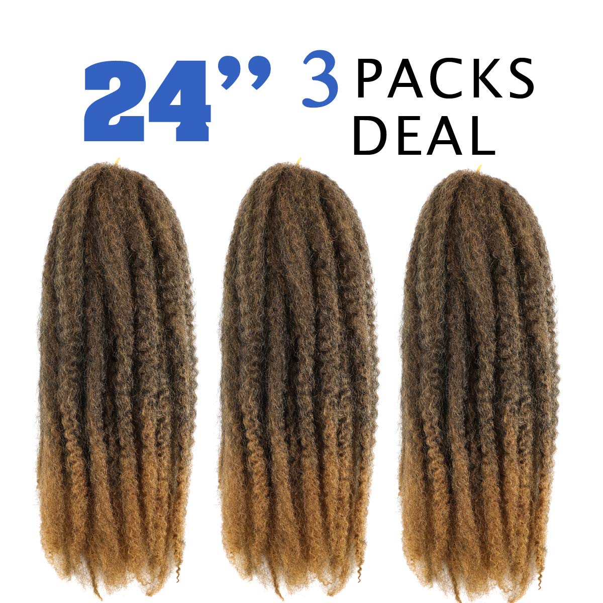 Ayana Marley Hair 24Inch Marley Twist Braiding Hair Marley Braiding Hair For Faux Locs Crochet Hair 3 Packs Long Afro Synthetic Hair Extensions (24 inch-3 pack, T27)