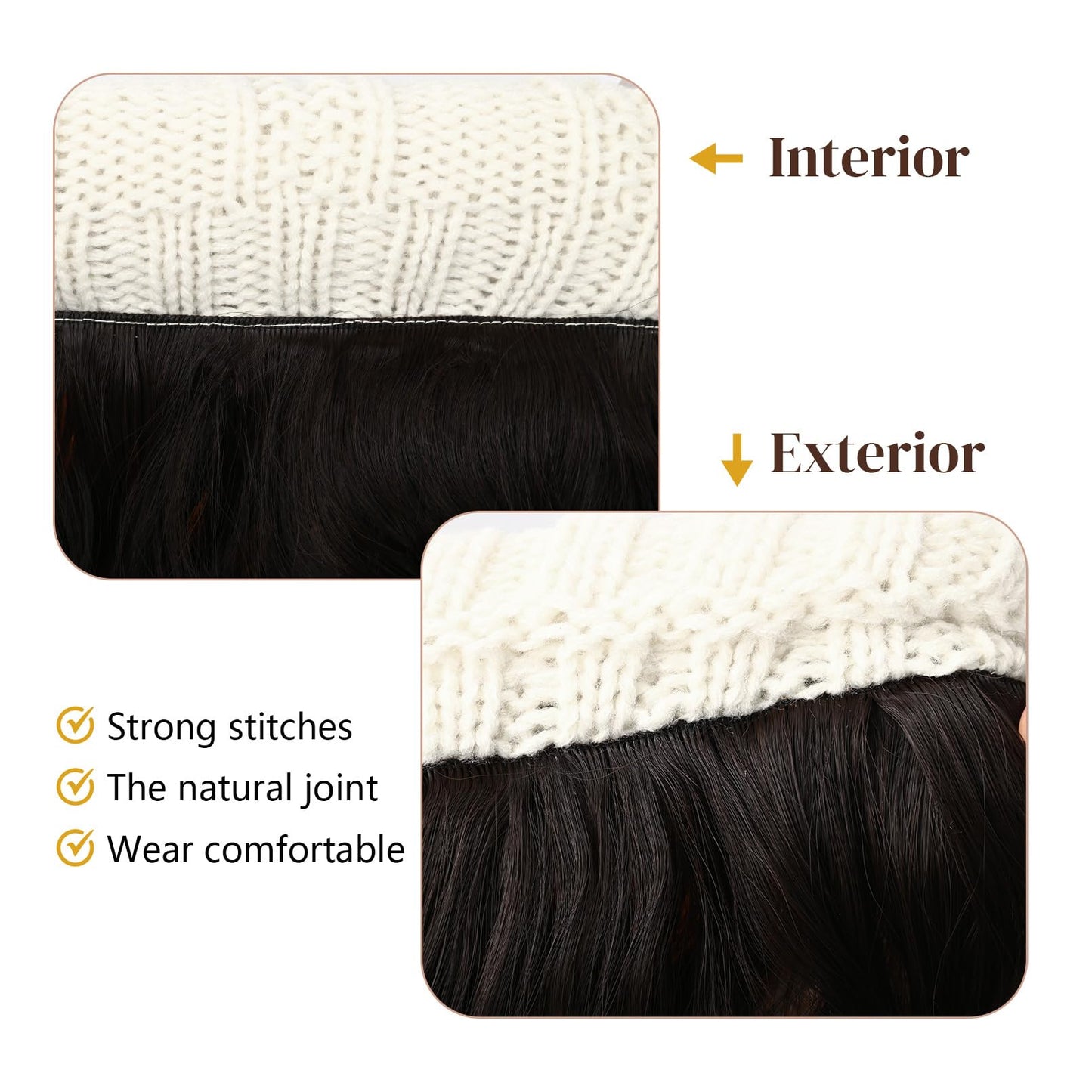 Flufymooz Beanie Wig, Hat Hair Extension Long Wavy Curly Black Hat Wig with Faux Fur Pom Hat, wig hat Attached 20 Inch Synthetic Hairpiece for Women Girls Winter (Natural Black)