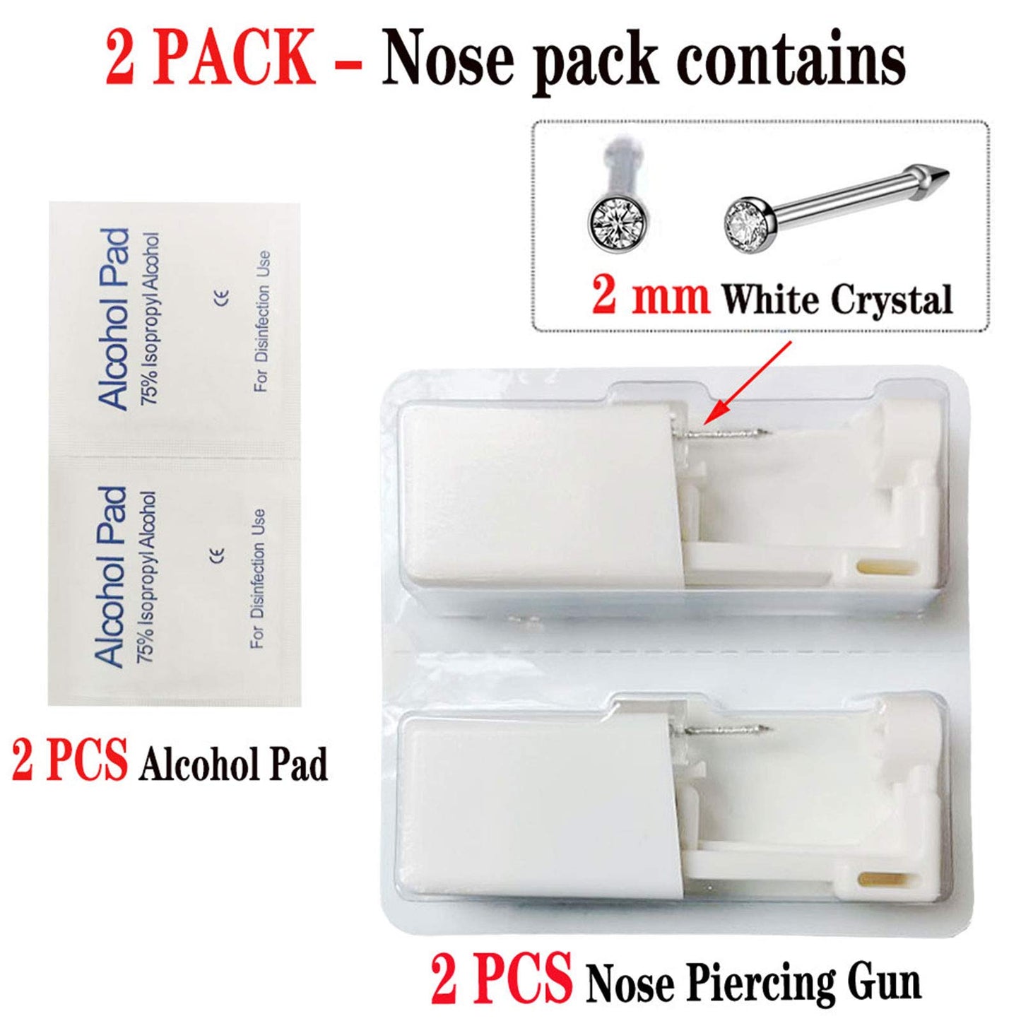 2 Pack Self Nose Piercing Gun Self Nose Piercing Gun Kit Safety Nose Piercing Gun Kit Tool with Nose stud (Silver)