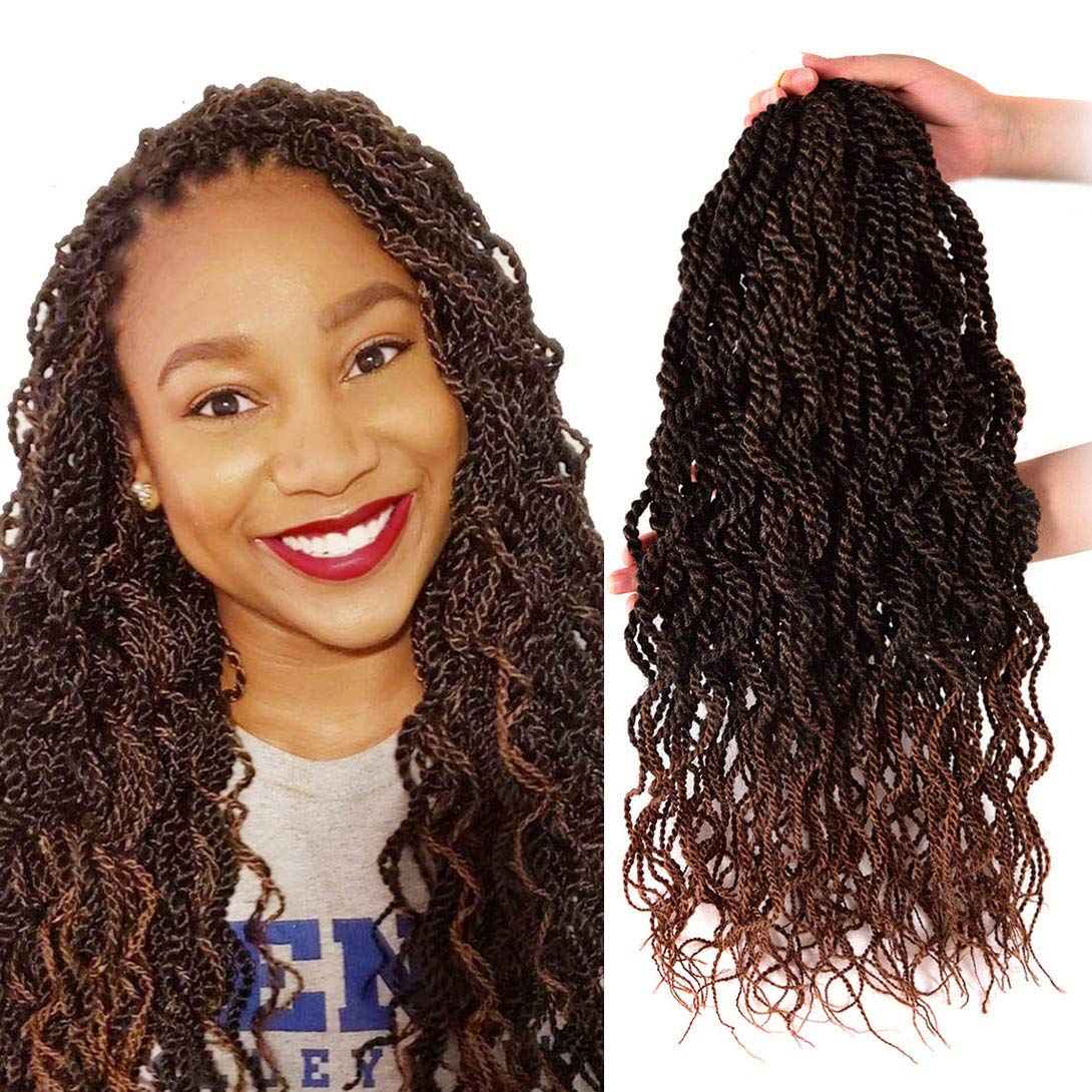 Wavy Senegalese Twist Crochet Hair Braids 18 inch 5 Packs Curly Twist Crochet Hair Braids Wavy Ends Synthetic Hair Extensions For Black Women (1B/30)