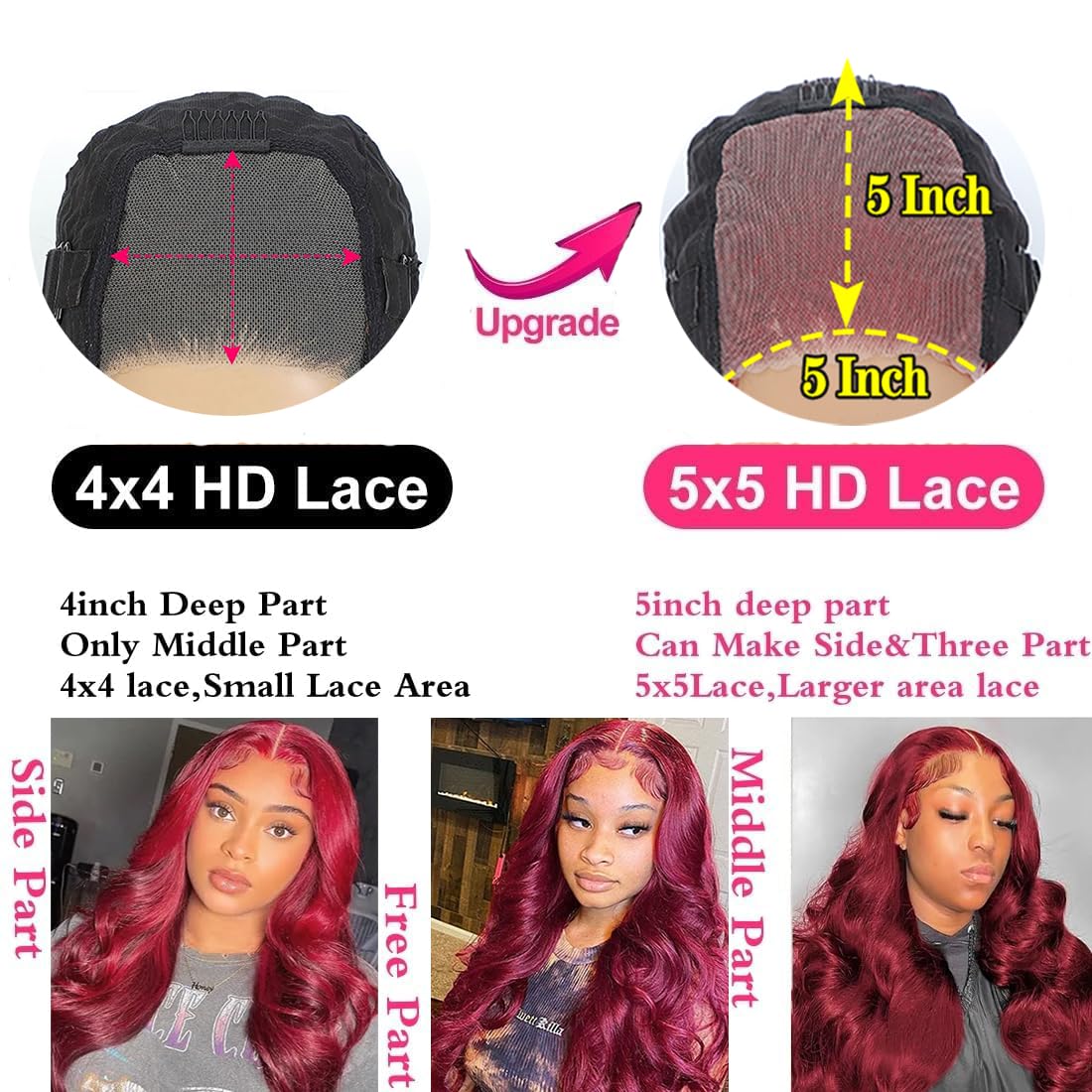 Jewhaut Wear and Go Glueless Wigs Human Hair Pre Plucked Pre Cut for Beginners 99j Burgundy Lace Front Wigs Human Hair Upgraded No Glue 5x5 HD Body Wave Lace Closure Wigs Human Hair for Women 24 Inch