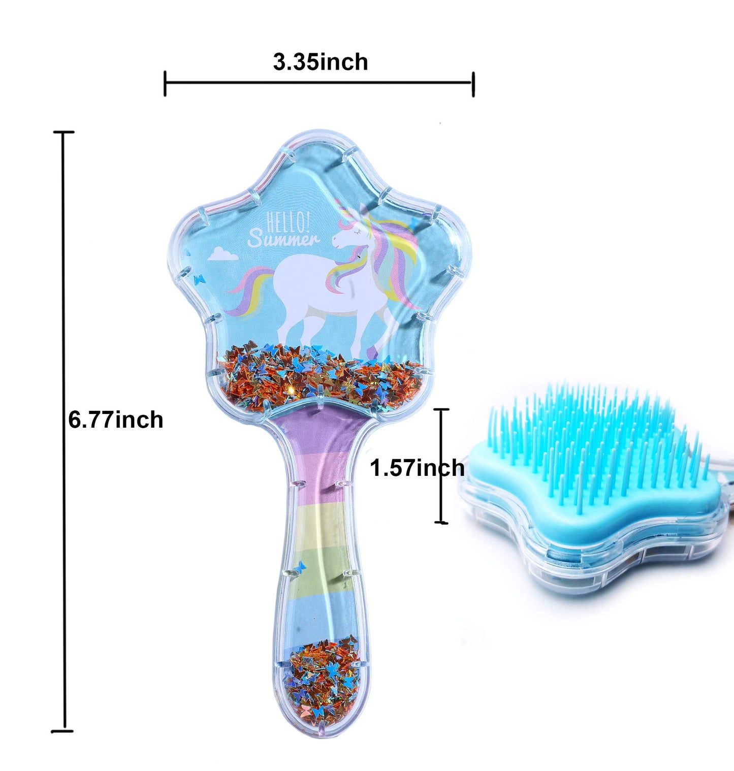 Unicorn Hair Brush, 3D Star Bling Bling Hairbrush for Girls Kids Women, Glitter Massage Comb, Dry Wet Long Short Straight Hair Brush, Toddler Hair Brush - Purple Rainbow