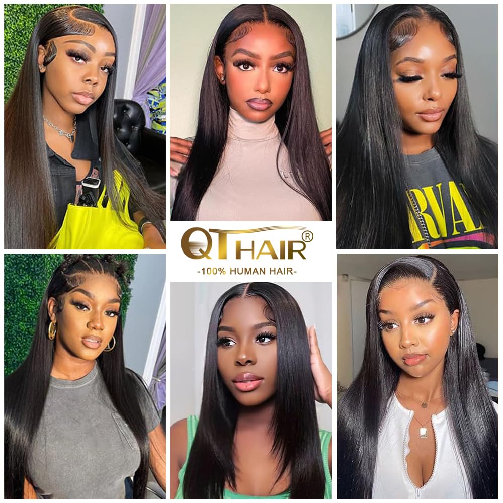 QTHAIR 14A 13x4 Transparent Lace Frontal 22 Inch Brazilian Straight Frontal Closure Human Hair 100% Unprocessed Virgin Ear to Ear Lace Frontal Human Hair Pre Plucked with Baby Hair 150% Density