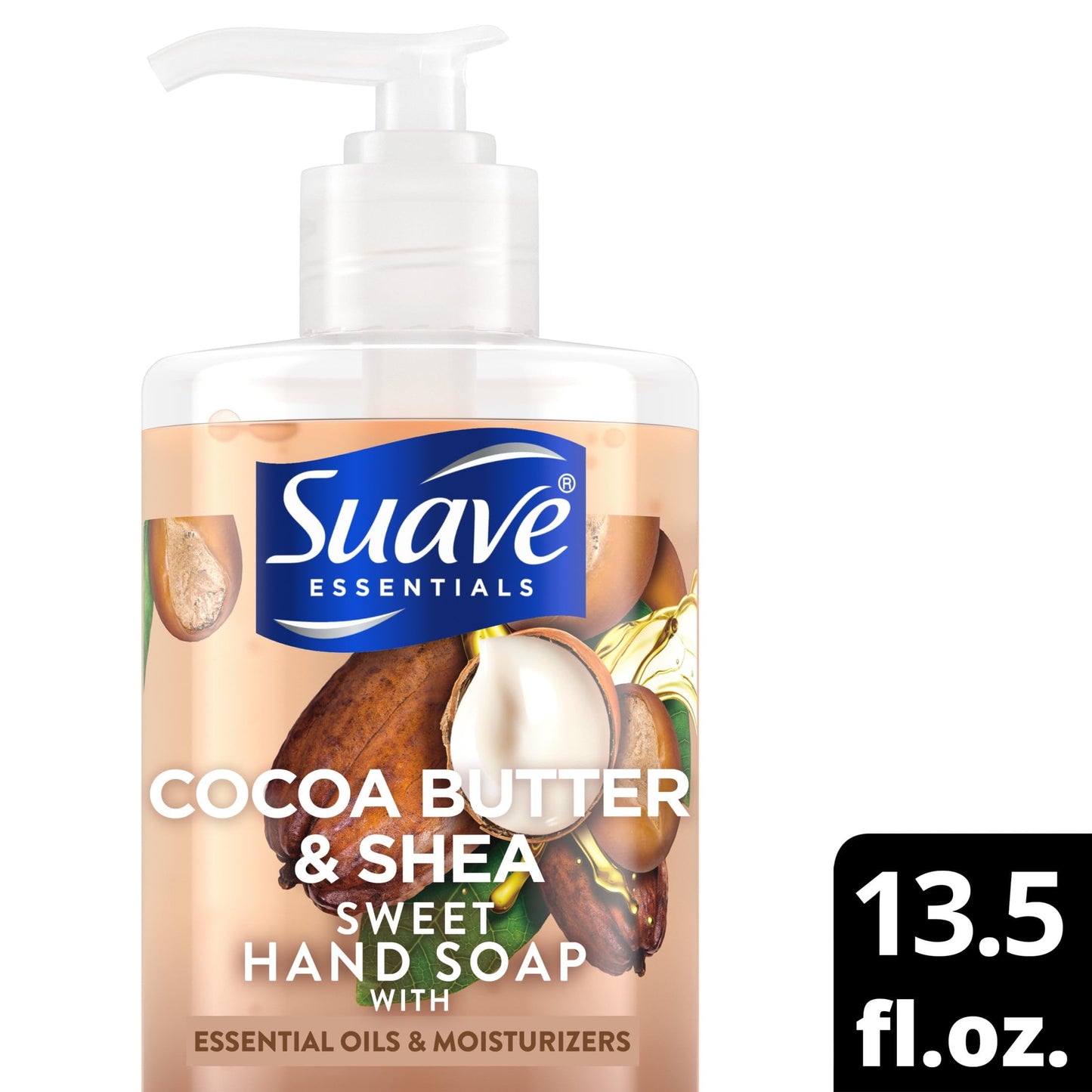 Suave Hand Soap, Cocoa Butter & Shea 4-Pack – Sweet Hand Wash with Essential Oils & Moisturizers, 13.5 Oz Ea