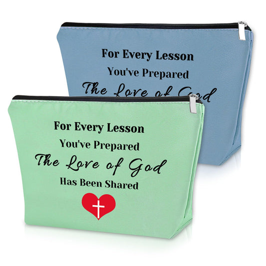 Sunday School Teacher Gifts 2PCS Makeup Bag Religious Teacher Appreciation Gifts Cosmetic Bag Teacher Appreciation Gifts Bible Verse Thank You Gifts Birthday Thanksgiving Christmas Gifts