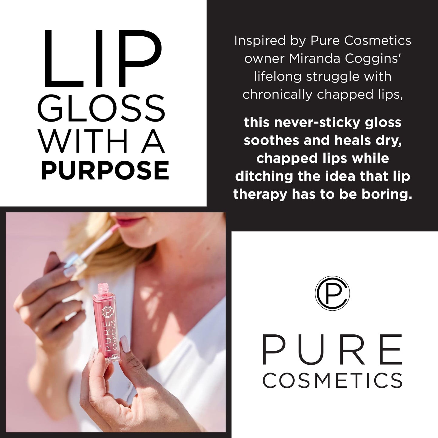 Pure Cosmetics Pure Illumination Lip Gloss - LED-lit Applicator w/Side Mirror - Non-Sticky, Moisturizing & Hydrating Lip Glosses - Soothes & Heals Dried Chapped Lips (Pouty Pink)