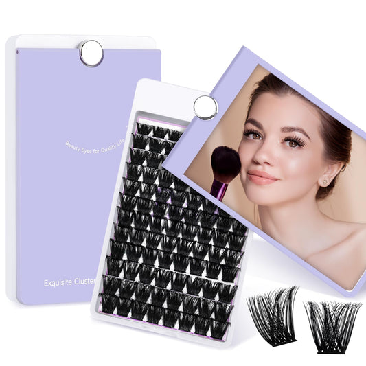 Lash Clusters D Curl 8-16MIX 96 PCS Eyelash Clusters Wispy with 360?Rotatable Mirror Cluster Eyelash Extensions Natural Lash Clusters Lashes Wispy Diy Lash Extensions Clusters (Q02,D 8-16MIX)