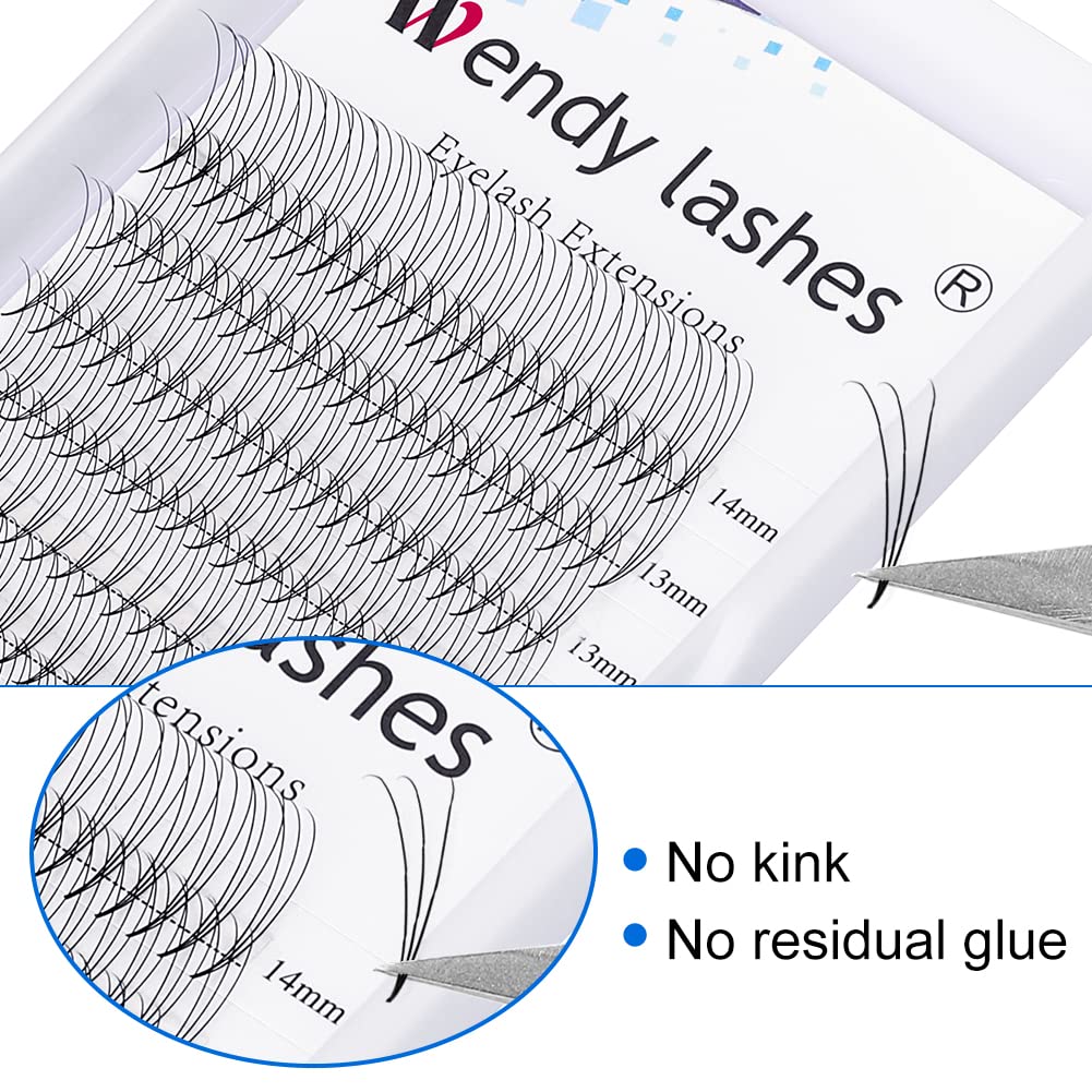 Premade Fans Eyelash Extensions 3D 6D 10D Volume Lash Extensions 0.07mm Thickness Short Stem Heat Bonded Premade Fans Russian Volume Pre-fanned Lash Extensions(3D-0.07-D, 8-14mm Mixed Tray)