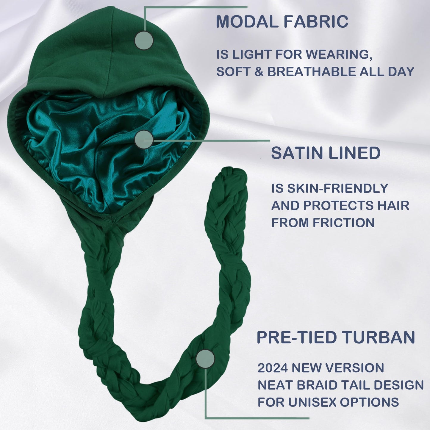 Babalet Halo Turban for Men Women Satin Lined Durag Skull Cap Pre-Tied Handmade Braids Tail Beanie Sleeping Bonnet,Khaki