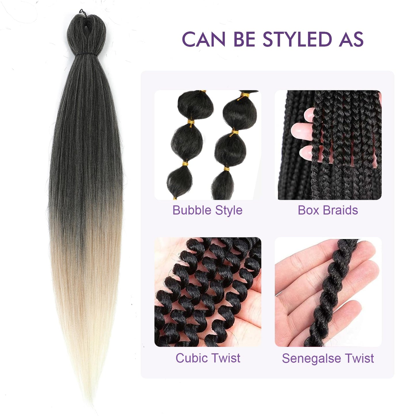 ROSDINA Pre-stretched Braiding Hair - 30 Inch 8 Packs Ombre Blonde 3 Tones Hair For Twist or Box Braids, Yaki Texture Hot Water Setting Synthetic Braiding Hair Extensions (30 Inch, 1B/27/613-8P)