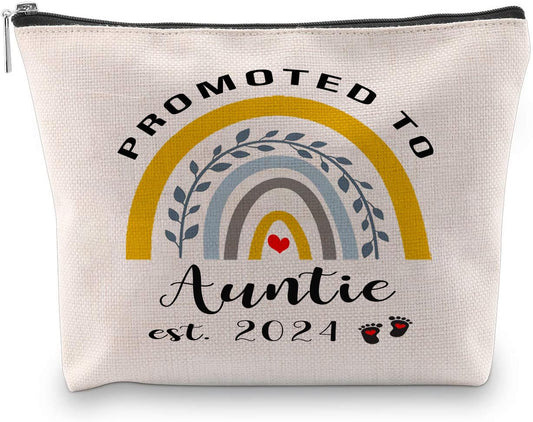 Qsavet New Aunt Gifts 2024, Promoted To Auntie 2024, Pregnancy Announcement Idea New Auntie Gifts, New Auntie Gifts First Time From Sister, Aunt To Be Gifts, Makeup Bag Cosmetic Bag For Aunt 2024