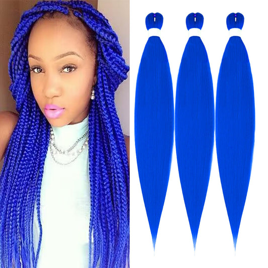 FYRLNA 3 Packs 30 Inch Pre Stretched Braiding Hair High Temperature Synthetic Fiber Pre Stretched Ombre Braiding Hair Hot Water Setting For Crochet Twist Braids (30 Inch (Pack of 3), royal blue)