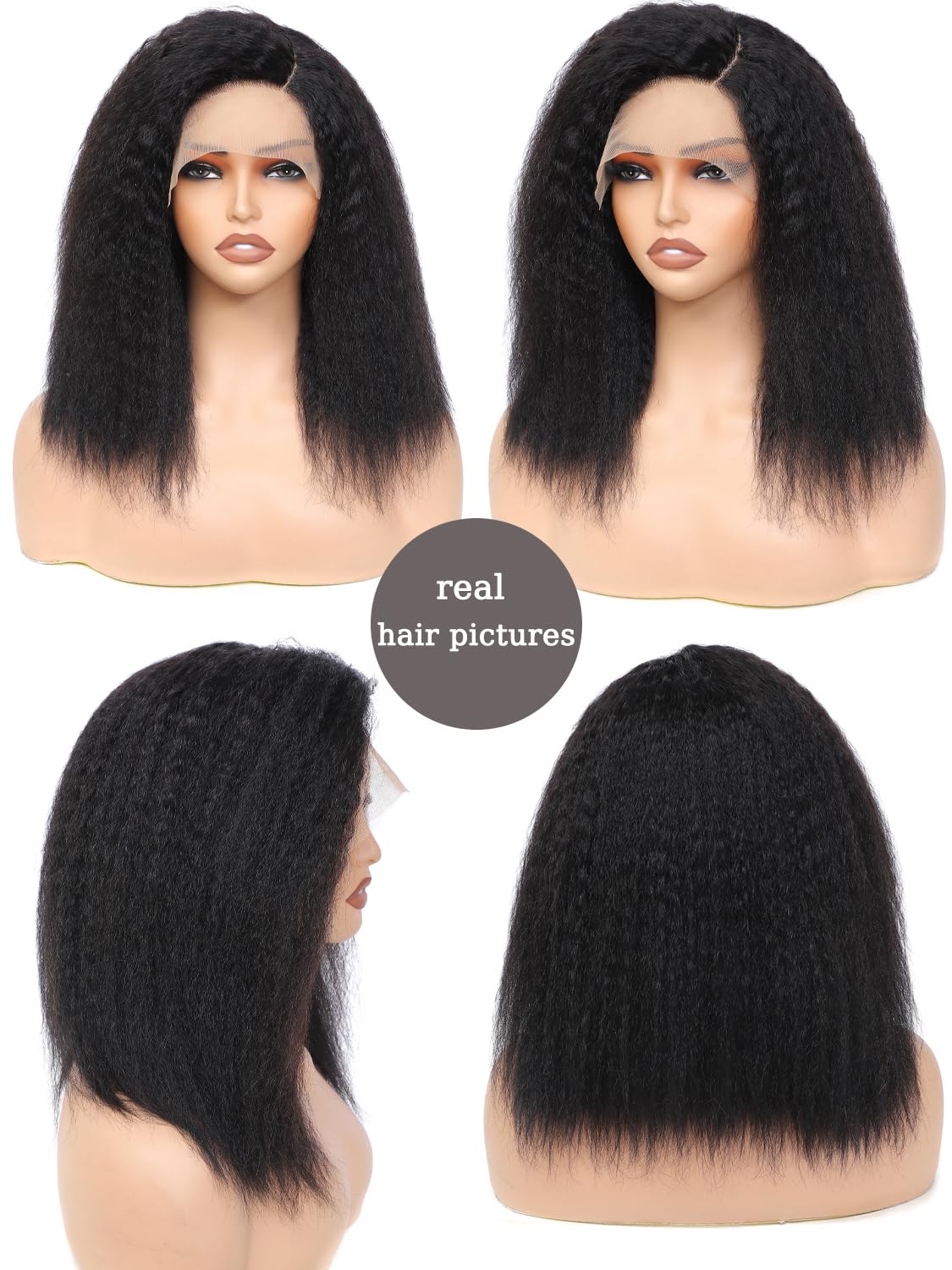 LYOLKSER kinky straight lace front wigs human hair pre plucked 180 density 100% human hair wigs yaki straight 6x4x1 c side part transparent hd glueless lace wigs for women 12 inch