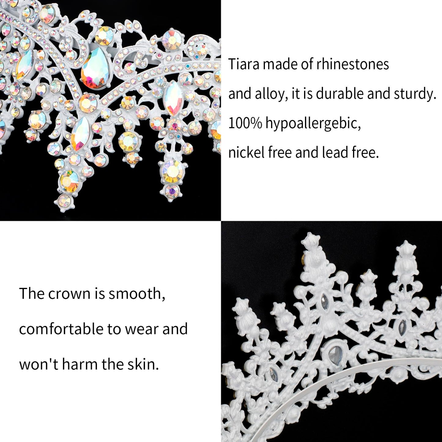 COCIDE White Tiaras and Crowns for Women Crystal Princess Queen Crowns for Women Rhinestone Tiaras for Girls Bride Wedding Hair Accessories for Bridal Birthday Party Prom Halloween Cosplay Christmas