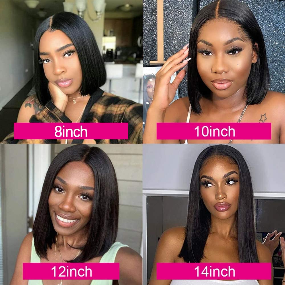 Bob Wig Human Hair 4x4 Closure Straight Short Bob Wig Brazilian Remy Hair for Black Women 150% Density Lace Front Wigs Natural Black