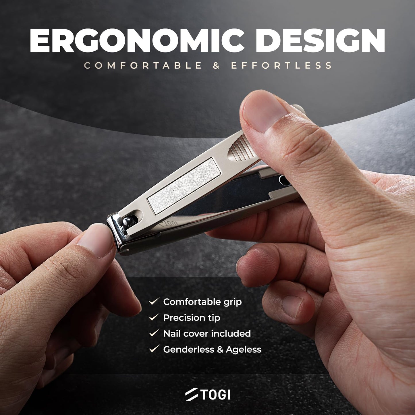 TOGI 【The Ultimate Blade】 Ultra Sharp Stainless Steel Nail Clippers for Women - Perfect for Cutting Fingernails & Toenails with Nail Catcher Built-in Nail Files - Gift Ready Design - Champagne Color