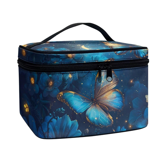 Biyejit Toiletry Bag for Women Protable Travel Makeup Bag Organizer Cosmetics Bag for Travel Large Capacity Essentials Accessories Cosmetics, Blue Butterfly Floral