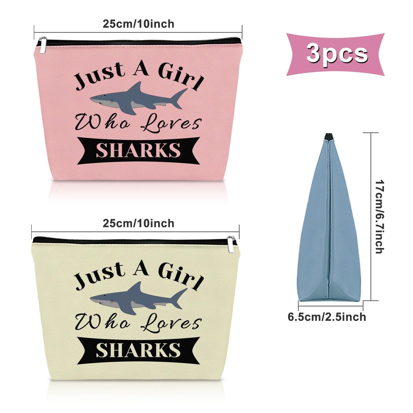 3PCS Shark Gifts for Adults Makeup Bag Shark Themed Gifts for Girls Shark Birthday Gifts Sharks Week Gift Cosmetic Bag Animal Lover Gift for Friend Graduation Gifts for Her Christmas Gifts