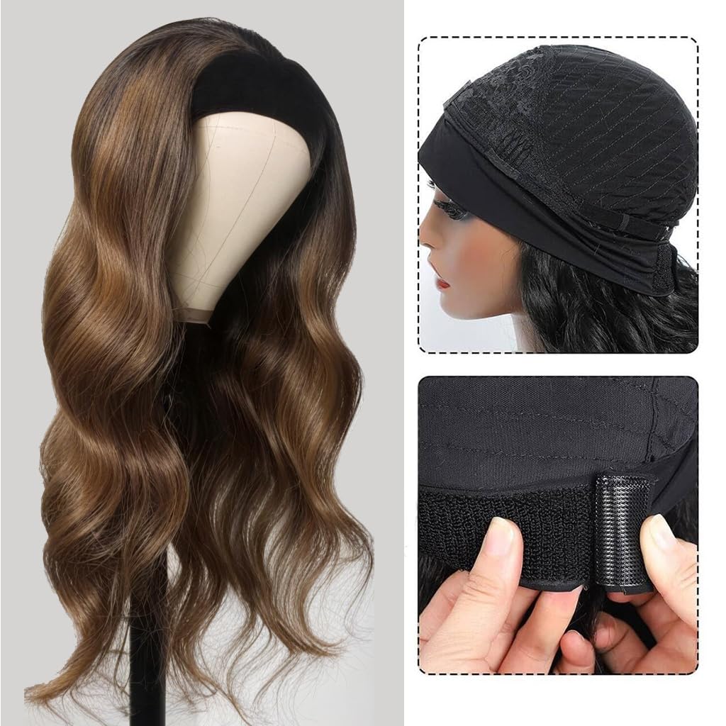 olimaruly Highlight Ombre Headband Wig Human Hair Body Wave Wigs 20 inch None Lace Front Wig Human Hair Glueless Wigs Body Wave Headband Half Wigs for Black Women 150% Density Honey Blonde