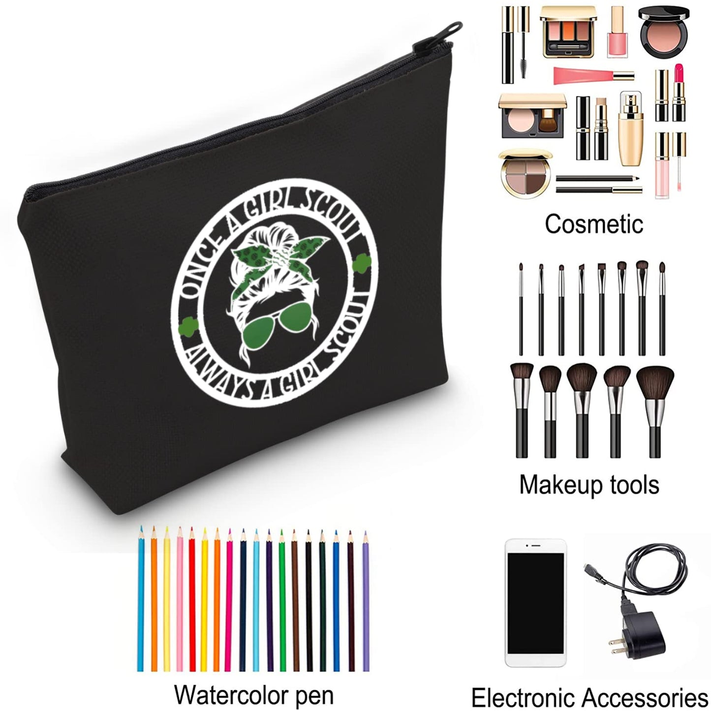 ZJXHPO Scout Troop Leader Cosmetic Bag Gifts Once A Scout Always A Scout Makeup Bag With Zipper Scout Life Gift (BL Once Scout)