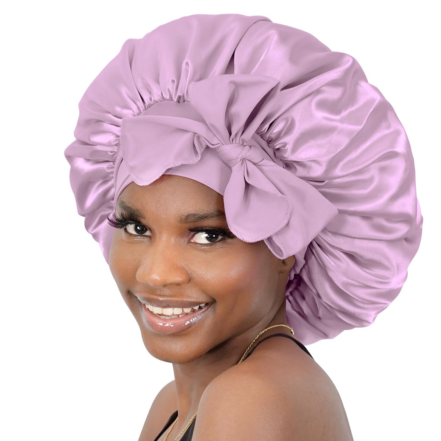 BONNET QUEEN Silk Bonnet for Sleeping Women Satin Bonnet Hair Bonnet Night Sleep Cap for Curly Hair with tie Band Lilac Grey