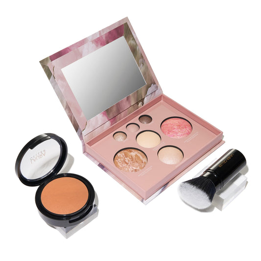 LAURA GELLER NEW YORK Matte Baked Starter Kit: Double Take Powder Foundation, Deep + Best of the Best Face Palette + Retractable Angled Kabuki Brush