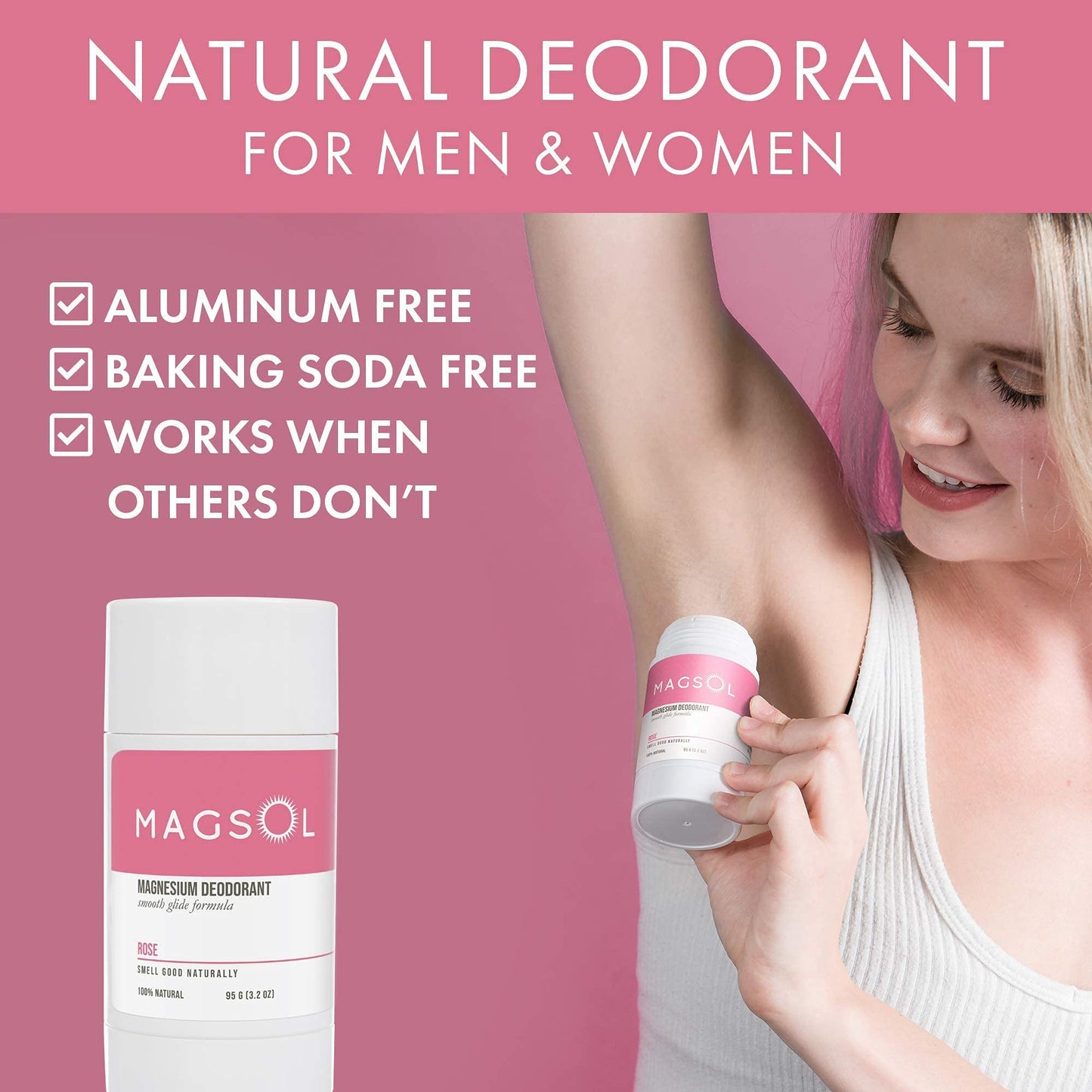 MAGSOL Natural Deodorant for Men & Women - Mens Deodorant with Magnesium - Perfect for Ultra Sensitive Skin, Aluminum Free Deodorant for Women, Baking Soda Free 3 Pack