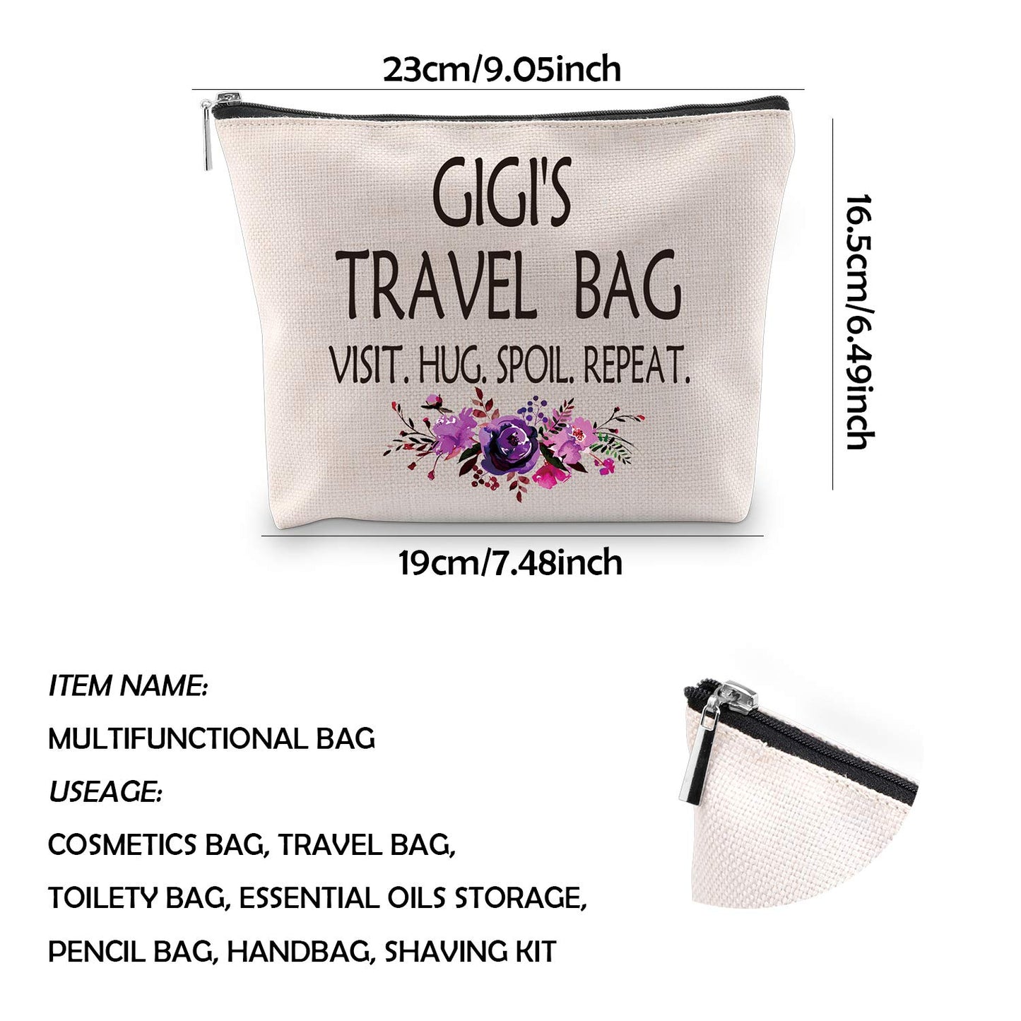 WCGXKO Gigi Gift Gigi Birthday Mother’s Day Gift Grandma Cosmetics Bag Toiletry Bag for Traveling ­ (GIGI'S TRAVEL)