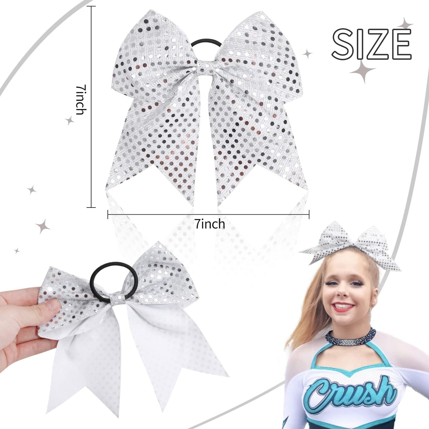 10 PCS 7" Large Glitter Cheer Bows for Cheerleaders, CN Sequin Sparkly Hair Bows with Elastic Hair Ties Accessories for Teens Girls Women Cheerleading Softball Competition Sports