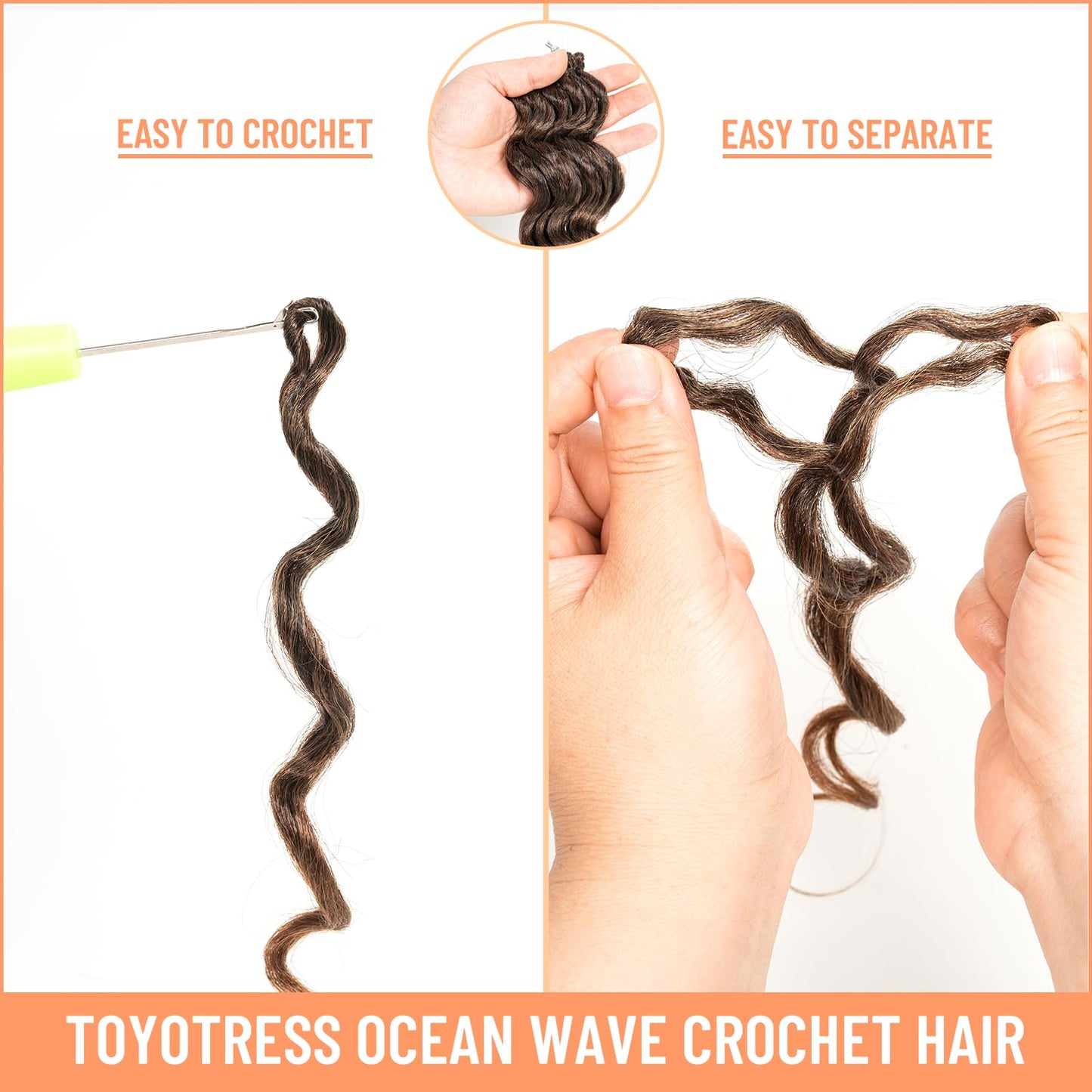 Toyotress Ocean Wave Crochet Hair - 9 Inch 8 Packs Ombre Brown Crochet Braids Deep Twist Synthetic Braiding Hair Extensions (9 Inch, T30-8P)