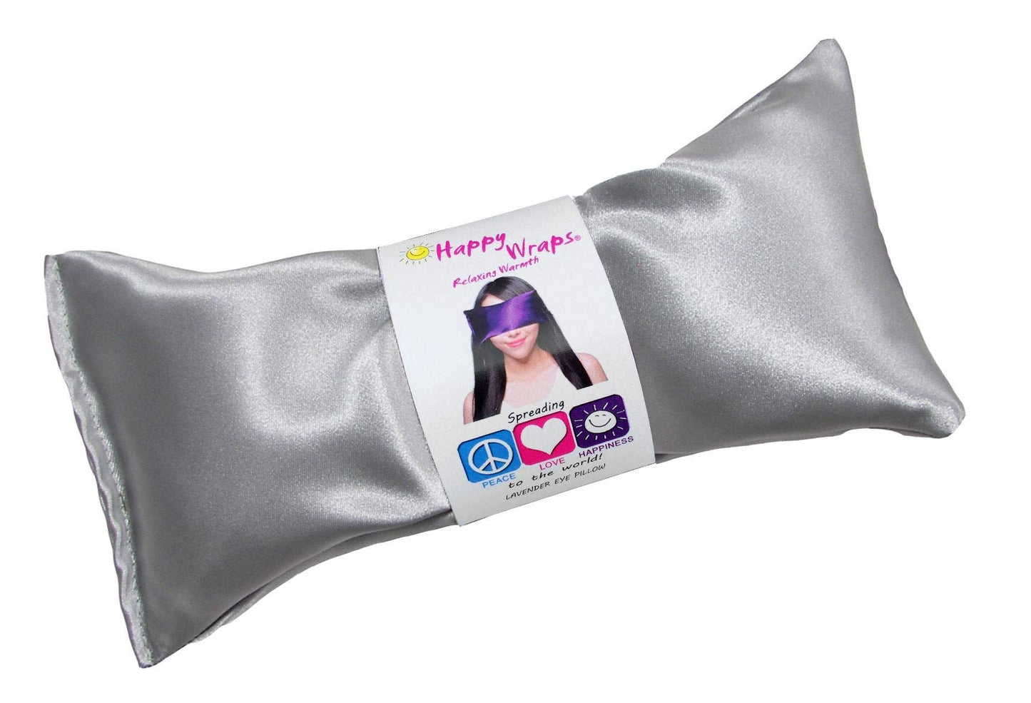 Happy Wraps Lavender Eye Pillow - Hot Cold Aromatherapy Satin Eye Mask for Yoga, Sleeping, Migraines, Stress, Relaxation - Gifts for Women, Birthdays, Coworkers, Christmas - Silver