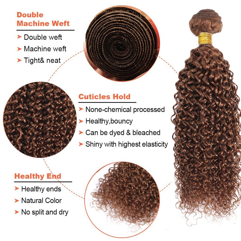 Diexrlamx Hair Color #30 Bundles Kinky Curly Reddish Brown Human Hair Bundles 16 18 20 Inch Brazilain Unprocessed Virgin Hair 3 Bundles Brown Curly Bundles Human Hair Brown Bundles