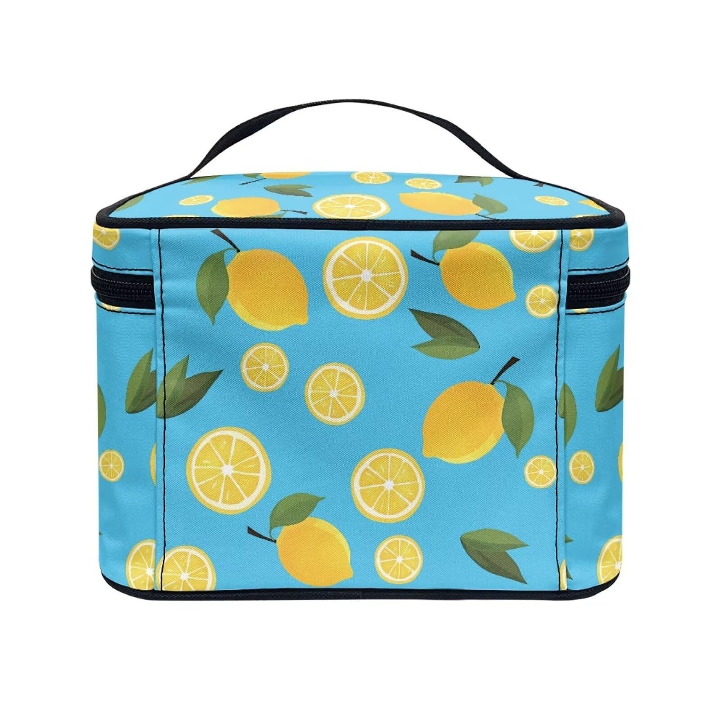 Psaytomey Travel Makeup Organizer Lemon Printed Cosmetic Bags Organizer Case for Storage Makeup Brush Tools Fits for Business Trips Camping Home Use