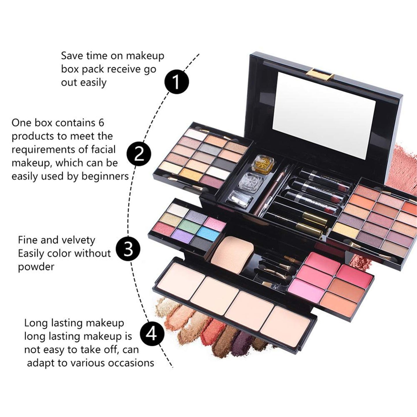 FantasyDay 54 Colors All in one Makeup Gift Set Holiday Birthday Beauty Cosmetic Essential Starter Bundle Include 39 Eyeshadow Palette, 6 Blush, 6 Sponge Stick, 4 Compact Powder, 3 Lipstick, Eyeliner