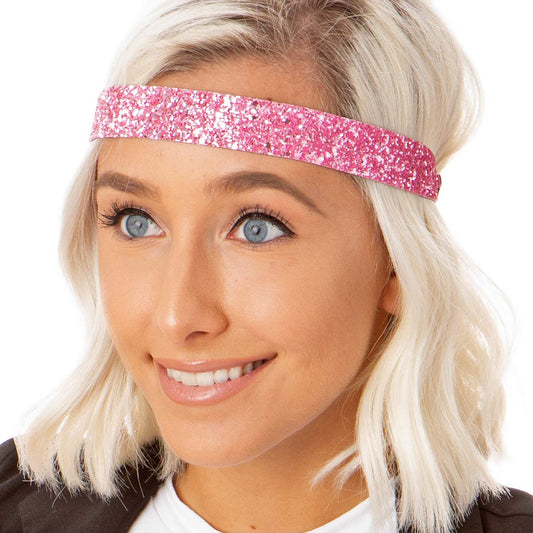 Hipsy Adjustable Non Slip Wide Bling Glitter Headband for Women Girls & Teens (Light Pink)