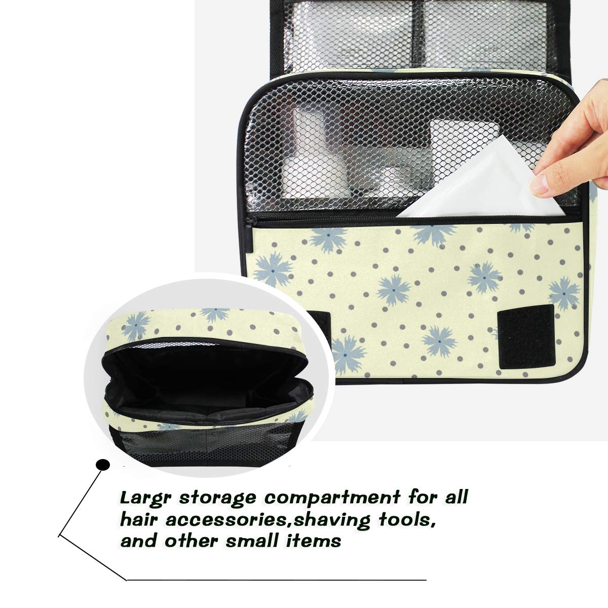 Hanging Travel Toiletry Bag Flowers Round Dot Kit Makeup Case Cosmetics Organizer for Men Women overnight