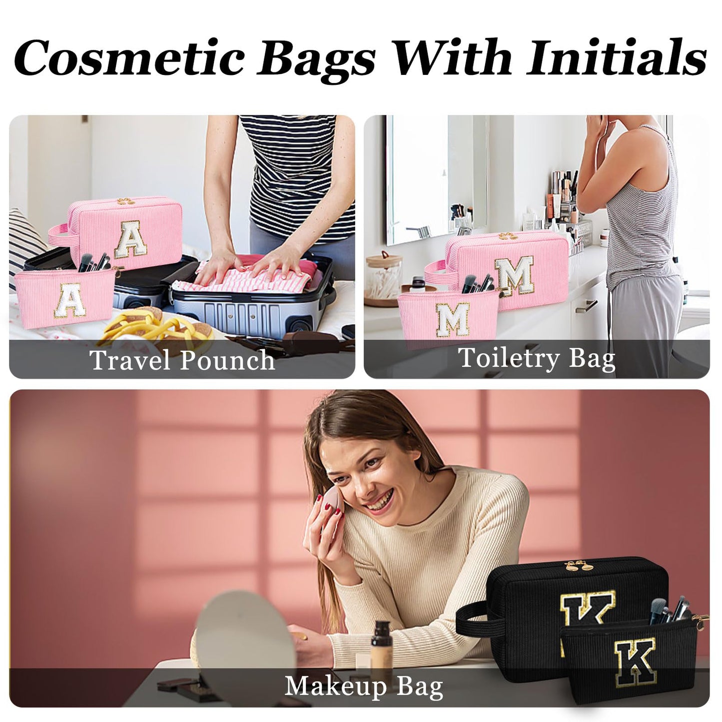 CoolDuffle Initial Makeup Bag Cosmetic Bags for Women Gifts for Women Makeup Bag, Small Makeup Pouch Travel Cosmetic Bag Makeup Brush Bag Toiletry Bag Initial Makeup Bag Cute Makeup Bag Black J