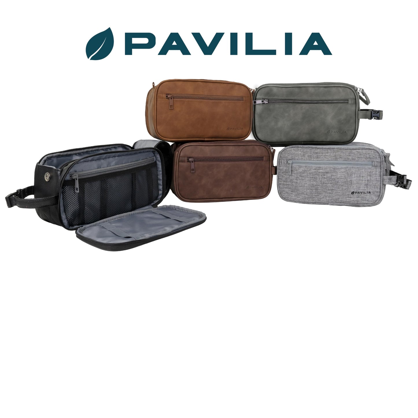 PAVILIA Toiletry Bag for Men, Travel Essentials Shaving Dopp Kit, Mens Travel Bag Toiletries Organizer Case for Grooming, PU Leather Water Resistant Cosmetic Bag Pouch (Dark Grey)