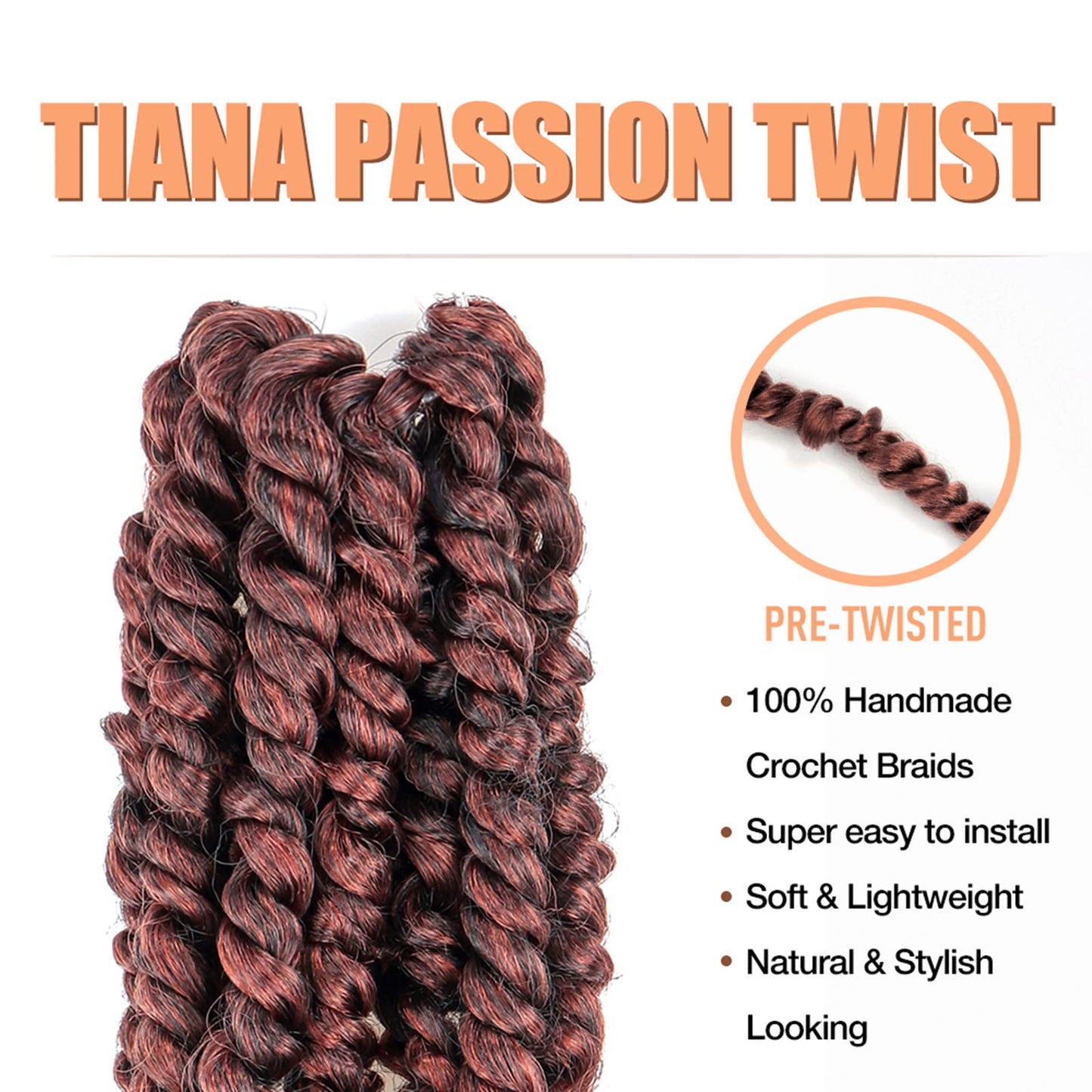 Passion Twist Crochet Hair 8 Packs 12 inch Pre-twisted Short Bohemian Braids Synthetic Pre Looped Passion Twist Hair Extensions (12" T350, 8P)