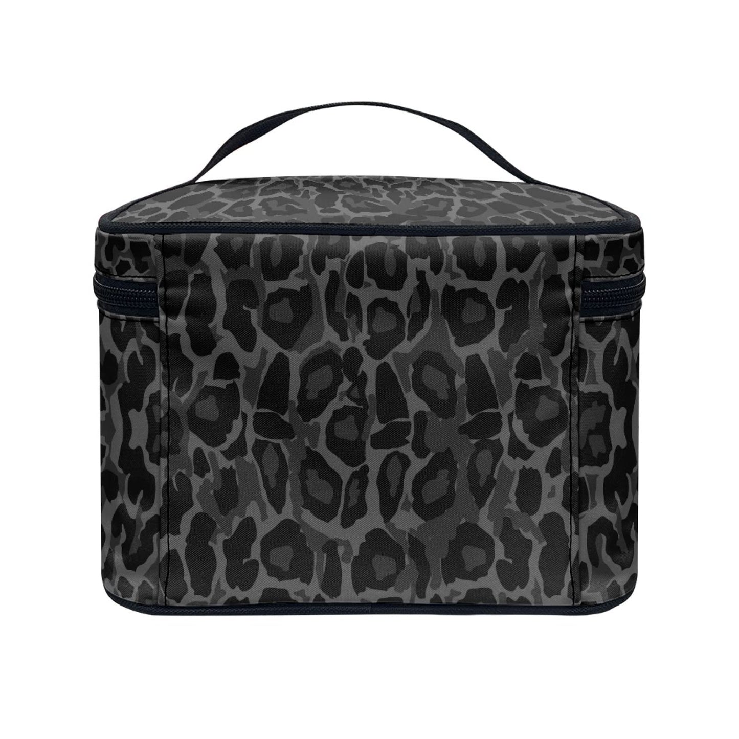 Horeset Black Leopard Print Makeup Bag Cosmetic Organizer Storage Pouch Purse Zipper Toiletry Bag with Handle and Inside Pocket