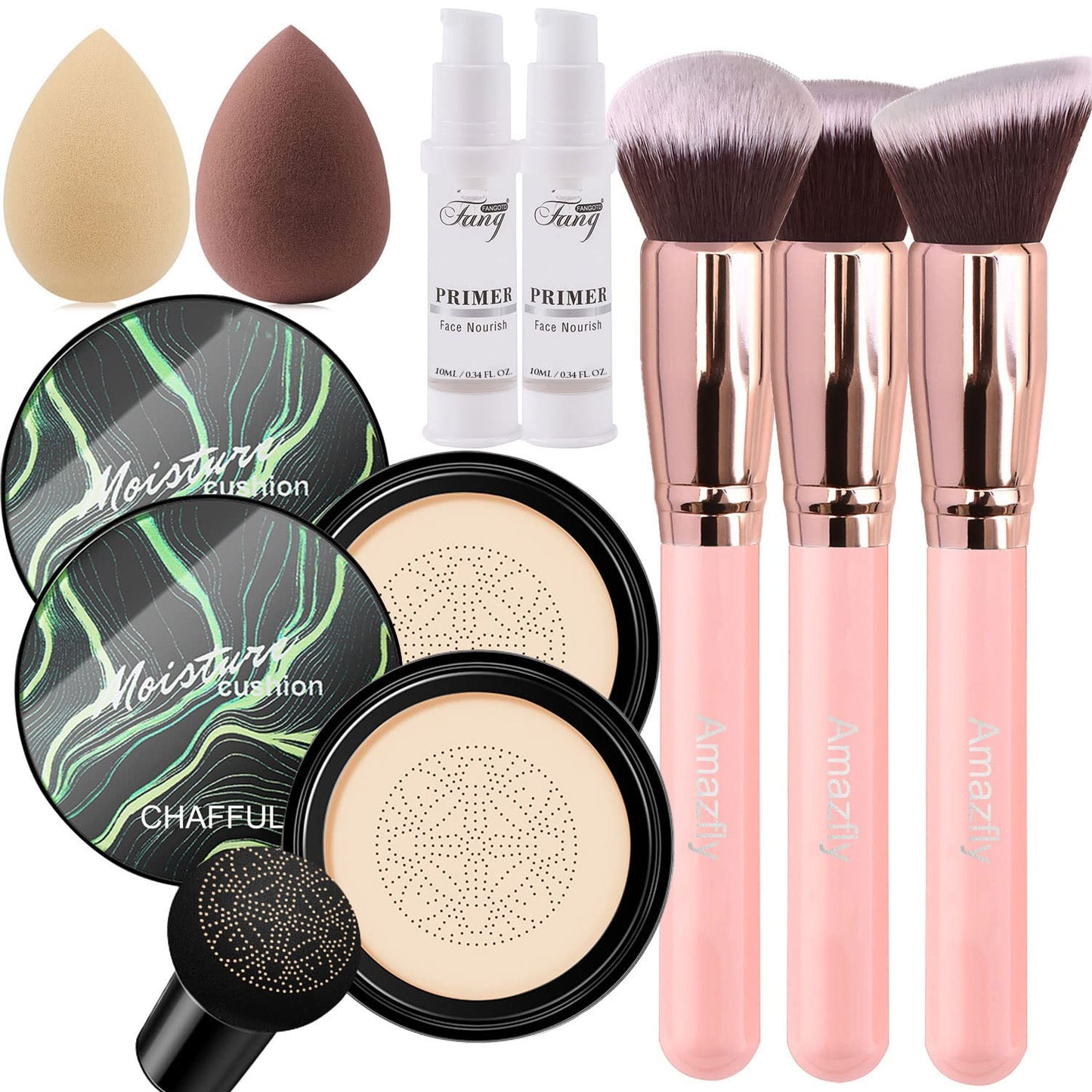 Air Cushion CC Cream Mushroom Head Foundation, 2 PCS Amazfly Moisturizing BB Cream Face Primer Makeup Long Lasting Matte Concealer Bright Makeup Base Long Lasting with Mushroom Makeup Sponge and