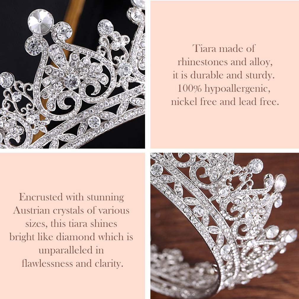 COCIDE Silver Crown for Women Crystal Queen Crowns and Tiaras Girls Full Round Wedding Headband Hair Accessories for Birthday Pageant Prom Bridal Party Halloween Costume