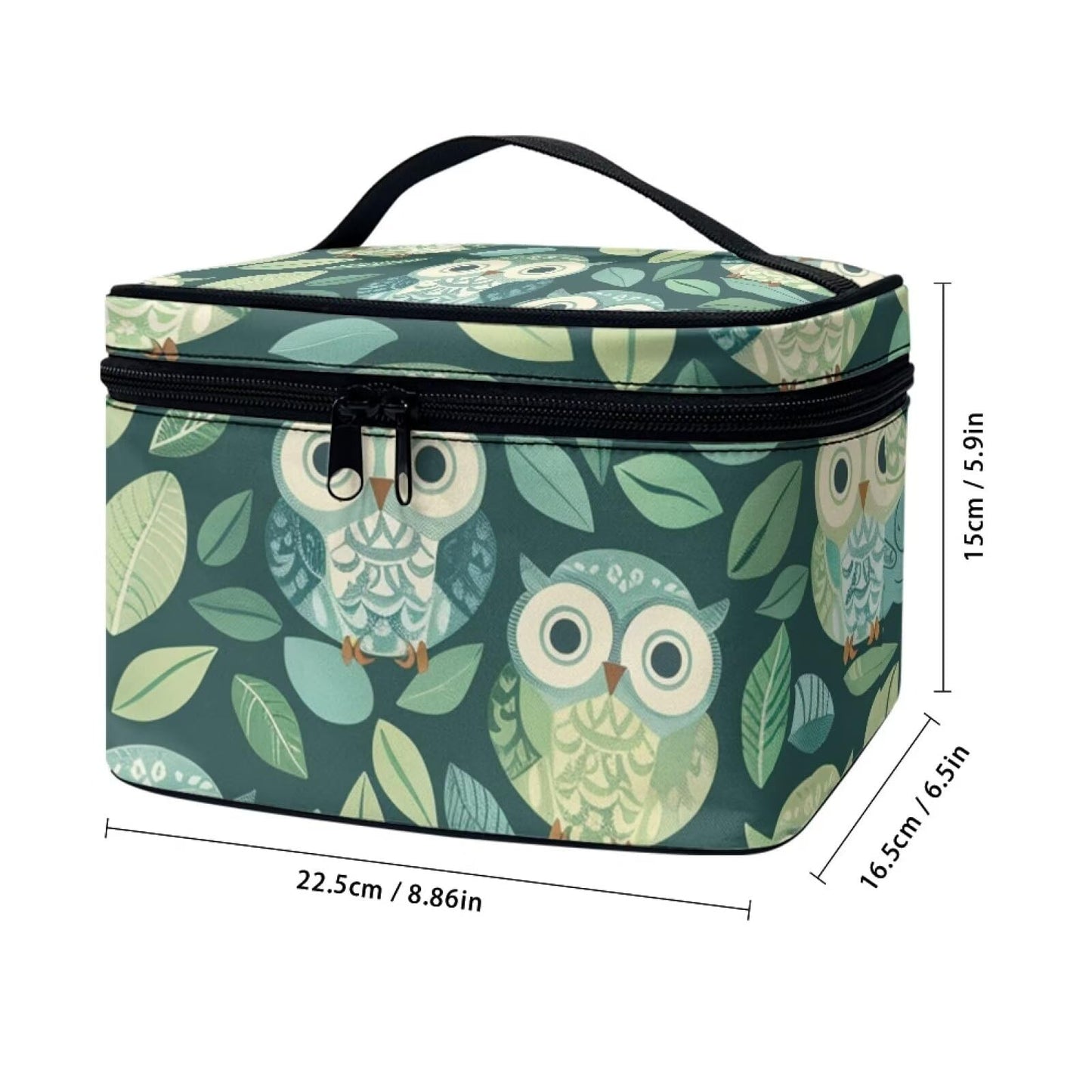 Horeset Green Leaf Owl Print Cosmetic Bag for Women, Portable Soft Makeup Bag Zipper Toiletry Bag Accessories Organizer for Summer Travel