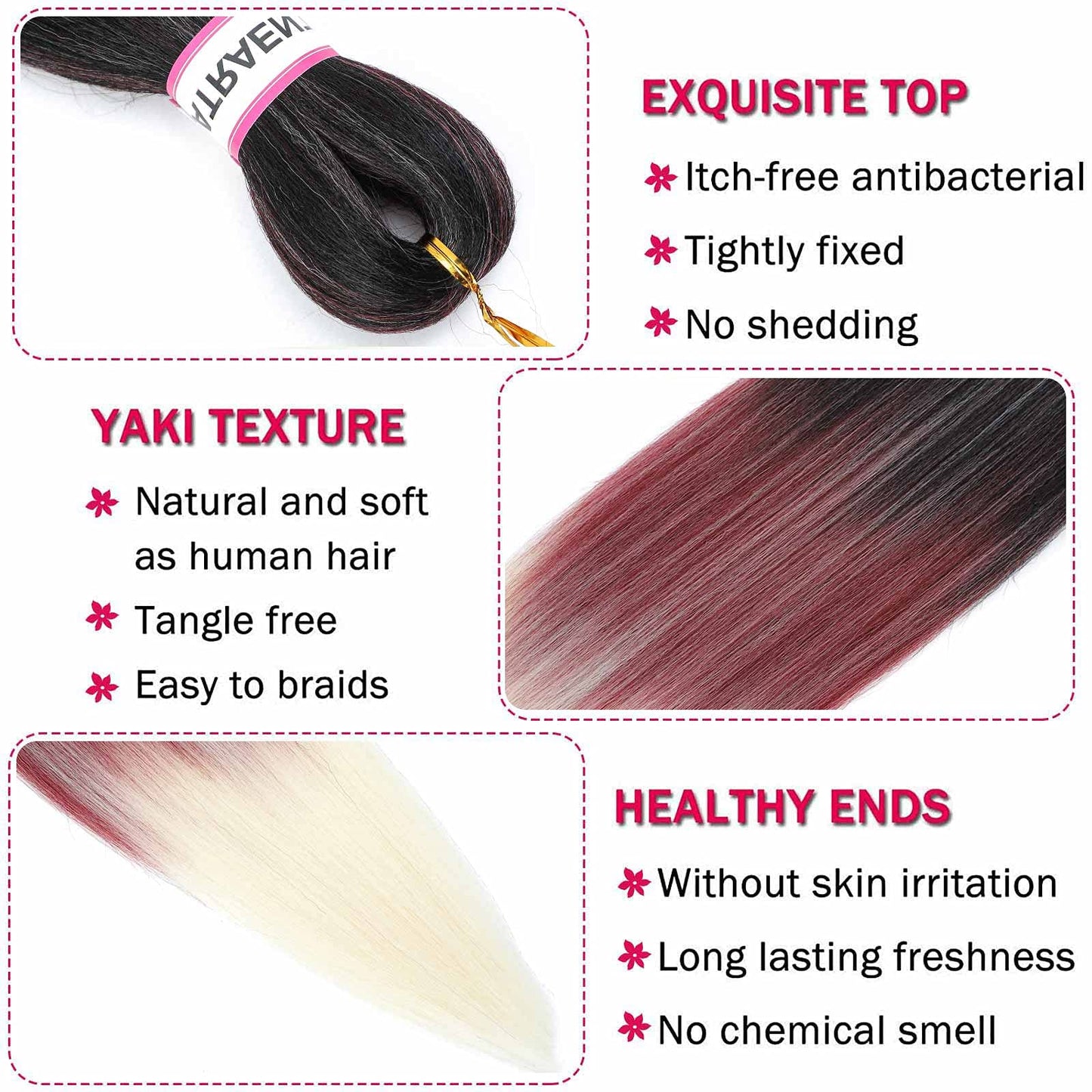 Pre Stretched Braiding Hair 8 Packs - 20 Inch Ombre Braiding Hair,Three Tone Yaki Texture Prestretched Crochet Braids Hair, Synthetic Hair Extension Itch Free Hot Water Setting (20 Inch, 1B/red/613)