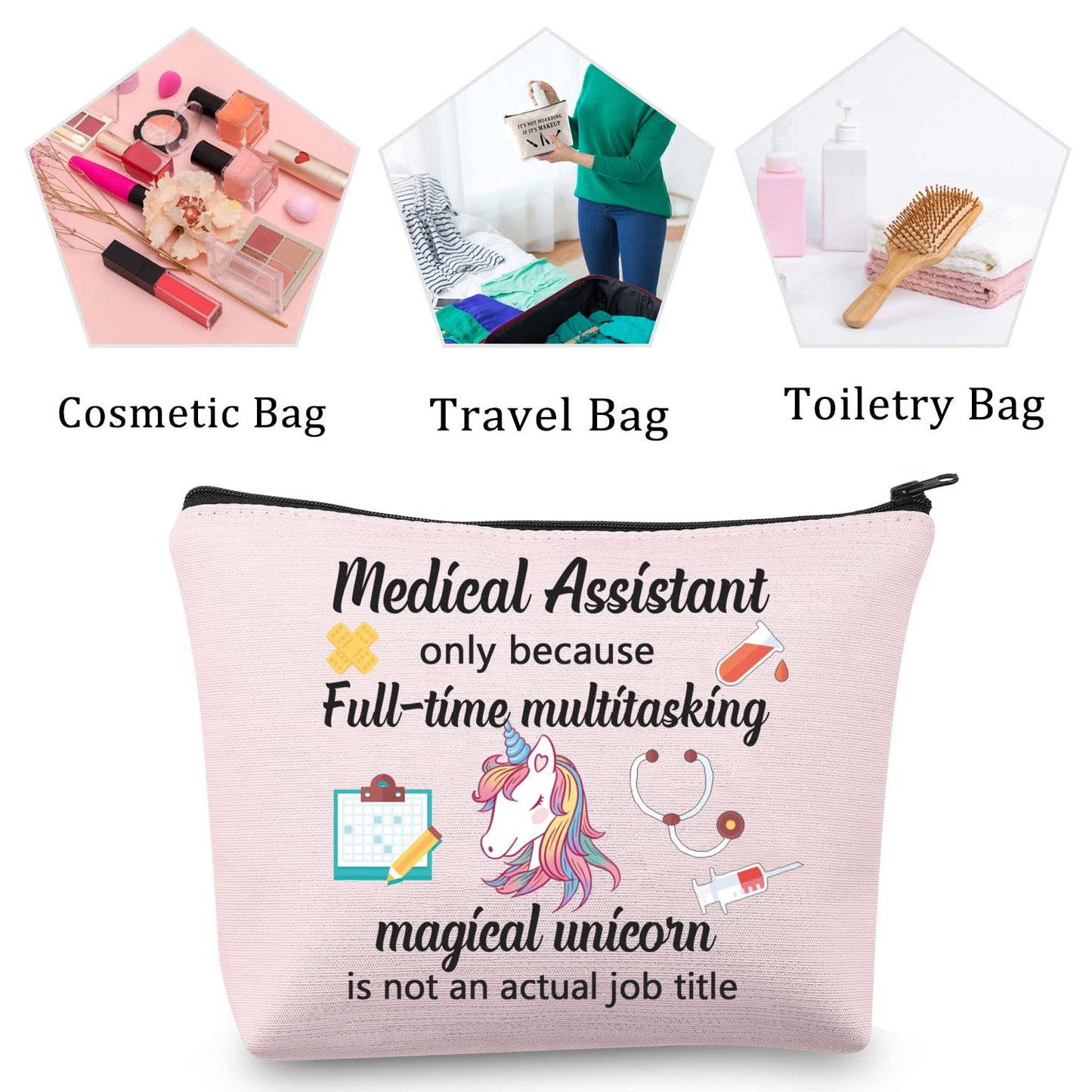 MBMSO Medical Assistant Makeup Bag MA Gift for Nurse Medical Assistant Graduation Gift Cosmetic Pouch Bag Unicorn Bag(Medical Assistant bag-pink)