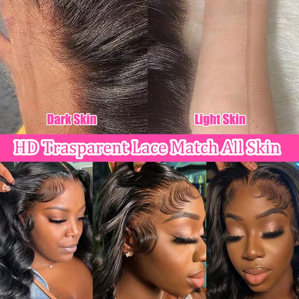 YELHADU Body Wave Lace Front Wigs Human Hair Pre Plucked 13x4 HD Lace Frontal Wigs Human Hair 180 Density Natural Black Wigs for Women Human Hair Lace Front Wig with Baby Hair Glueless 22 Inch