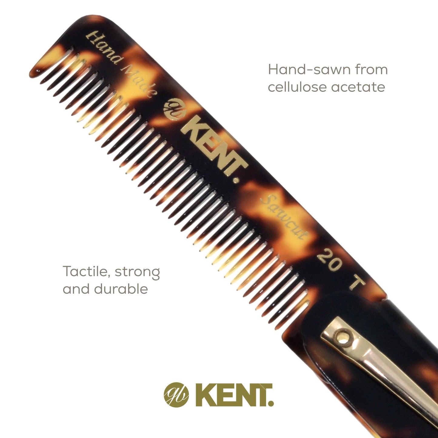 Kent 20T TY Handmade Folding Pocket Comb for Men, Fine Tooth Hair Comb Straightener for Everyday Grooming Styling Hair, Beard or Mustache, Use Dry or with Balms, Saw Cut Hand Polished, Made in England