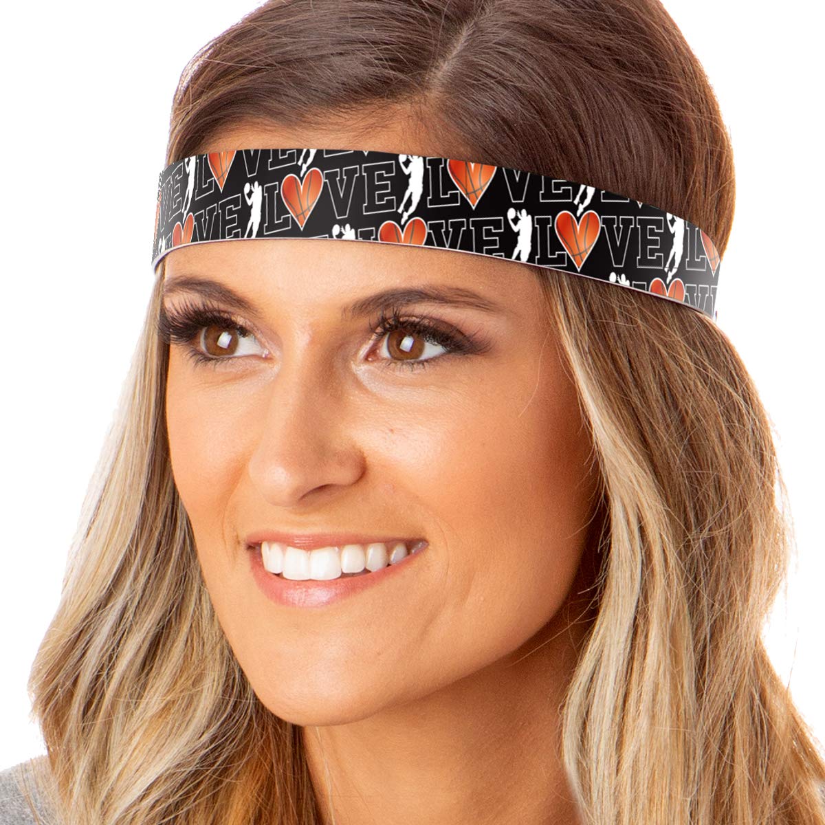 Hipsy Adjustable No Slip I Love Basketball Headbands for Women Girls & Teens (Black Love Basketball Team 10pk)